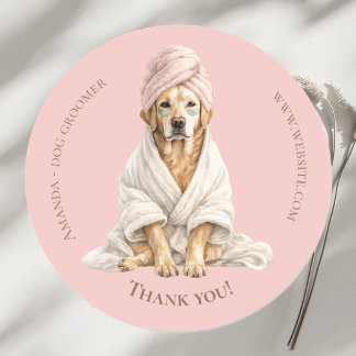 Adesivo Redondo Dog Groomer Spa Personalized Thank You Stickers