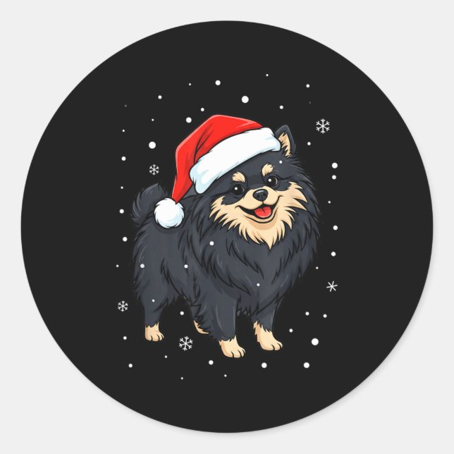 Adesivo Redondo Dog Holiday Meranian Dog Santa Illustration - Fluf (Frente)