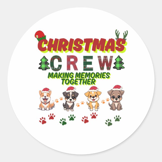 Adesivo Redondo Dog Lover Christmas Family-Christmas crew dogs  (Frente)