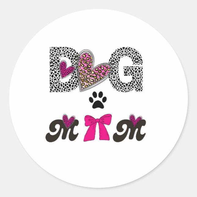 Adesivo Redondo Dog Mom Leopard Heart Sticker-Mom Lover Gift  (Frente)