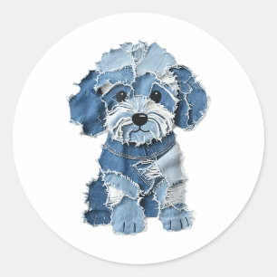 Adesivo Redondo Dog Pattern Denim Patchwork Art