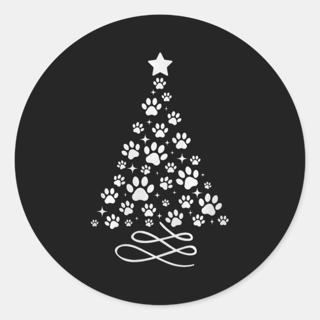 Adesivo Redondo Dog Paw Christmas Tree Pajamas Holiday Dog Family  (Frente)