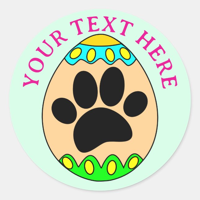 Adesivo Redondo Dog Paw Easter Egg Print Custom Text (Frente)