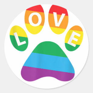 Adesivo Redondo Dog Paw LGBT Support Gift Rainbow Paw Print LGBT