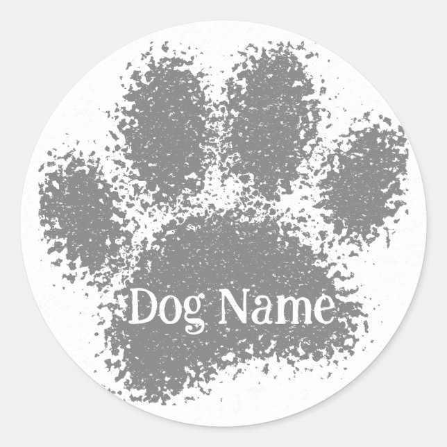 Adesivo Redondo Dog Paw Print Custom Name Rubber Stamp Effect (Frente)