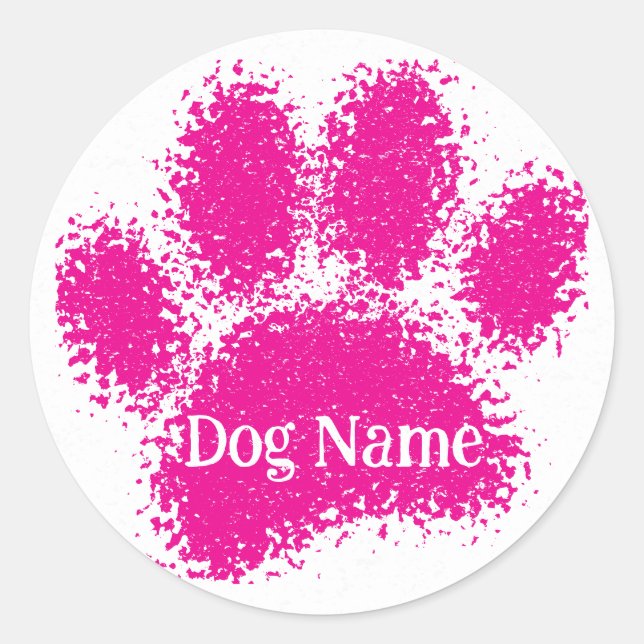 Adesivo Redondo Dog Paw Print Custom Name Rubber Stamp Effect (Frente)