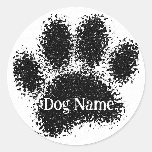Adesivo Redondo Dog Paw Print Custom Name Rubber Stamp Effect (Frente)