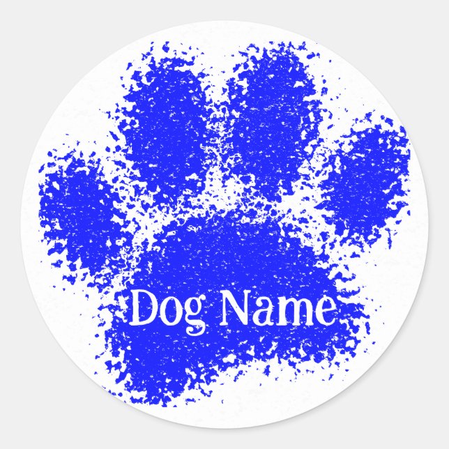 Adesivo Redondo Dog Paw Print Custom Name Rubber Stamp Effect (Frente)