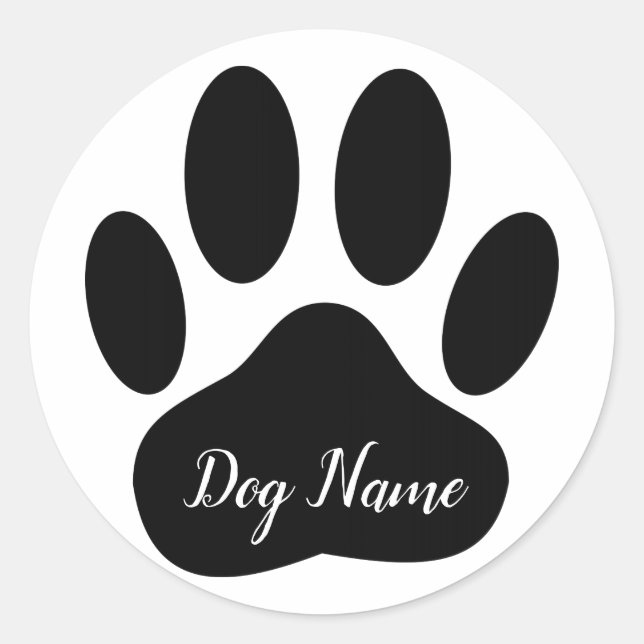 Adesivo Redondo Dog Paw Print With Custom Name Canine (Frente)