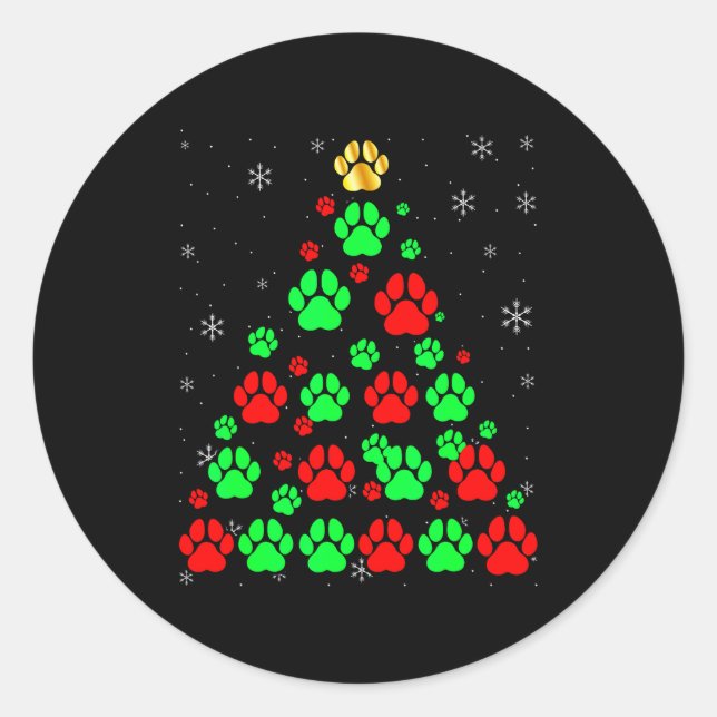 Adesivo Redondo Dog Print Christmas Tree Funny Dog Lovers Christma (Frente)
