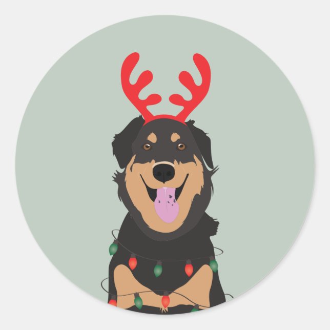 Adesivo Redondo Dog Reindeer Happy Pawlidays (Frente)