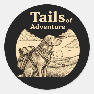 Adesivo Redondo Dog Tails of Adventure Funny Dog Lover Hiking