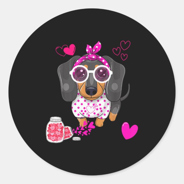 Adesivo Redondo Dog Valentine Gift Cute Dachshund Valentines Day F (Frente)
