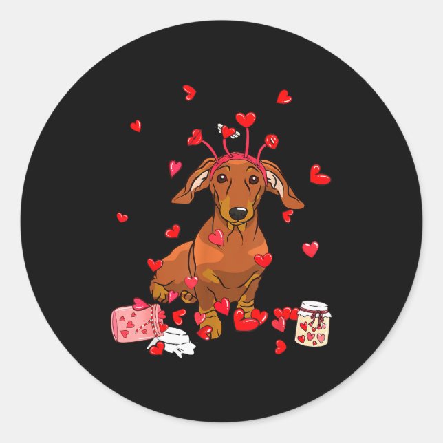 Adesivo Redondo Dog Valentine Gift Cute Dachshund Valentines Day M (Frente)