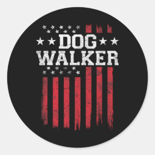 Adesivo Redondo Dog Walker Orgulhoso Bandeira Americana Patriota U