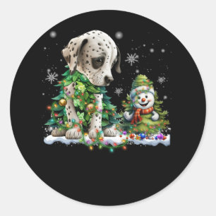Adesivo Redondo Dog Xmas Tree Papais noeis de Iluminação Dalmático
