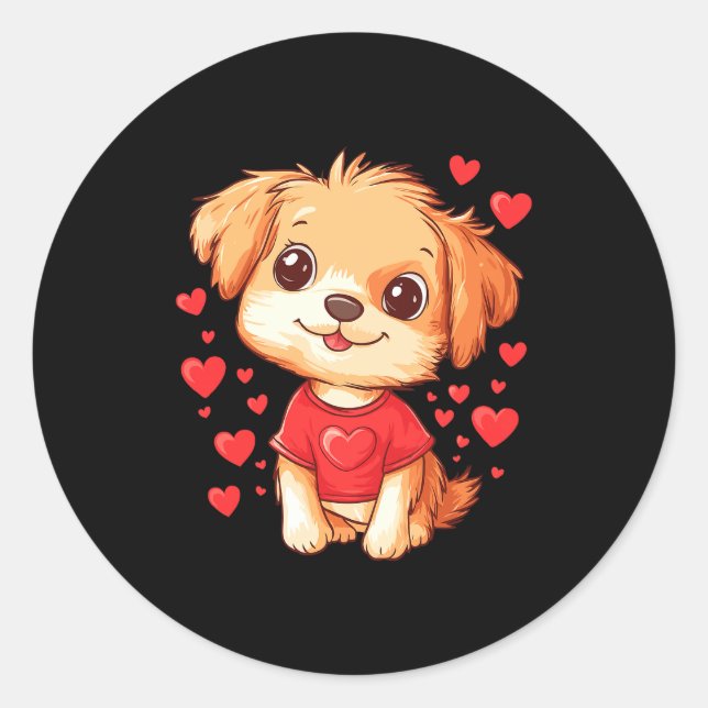 Adesivo Redondo Dogs Lover Heart Girls Puppy Valentine’s Day Women (Frente)