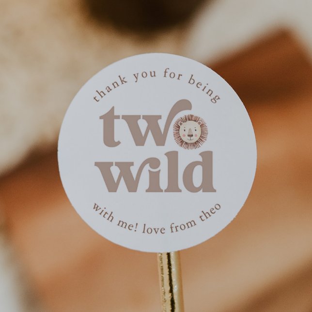 Adesivo Redondo Dois aniversários selvagens, obrigado (Zazzle Two Wild Lion Birthday Thank You Classic Round Sticker)