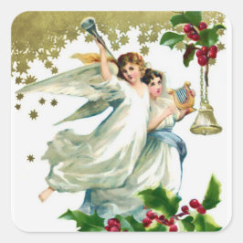 Adesivo Redondo Dois Anjos com Bells no Natal