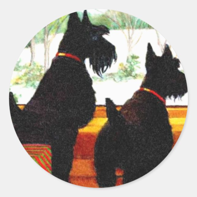 Adesivo Redondo Dois Cães Scottie No Natal (Frente)
