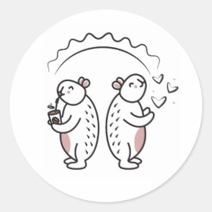 Adesivo Redondo Dois capybaras de linhagem negra