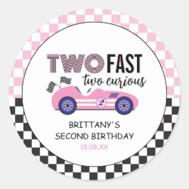 Adesivo Redondo Dois Carro Raça Rosa Rápida Segundo Aniversário