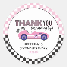 Adesivo Redondo Dois Carro Raça Rosa Rápida Segundo Aniversário
