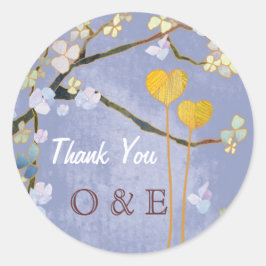 Adesivo Redondo Dois Corações Casamento Azul Obrigado