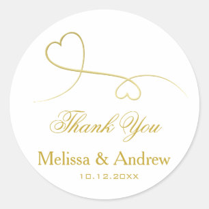 Adesivo Redondo Dois Corações Dourados Elegantes   Casamento "Obri