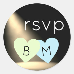 Adesivo Redondo Dois Corações. Love Wedding rsvp