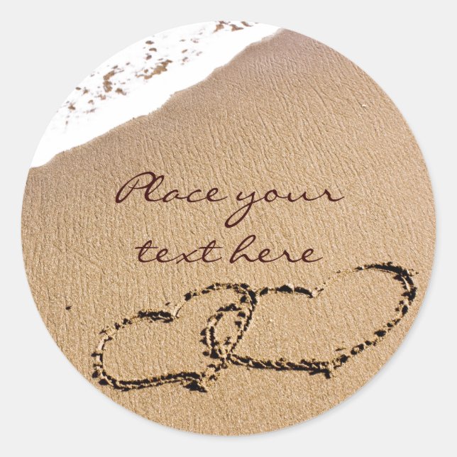 Adesivo Redondo Dois Corações Na Areia (Frente)