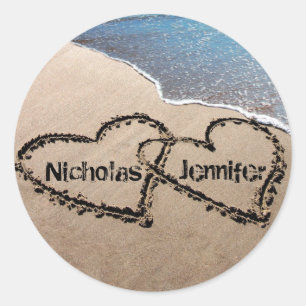 Adesivo Redondo Dois Corações No Sand Beach Seals Stickers