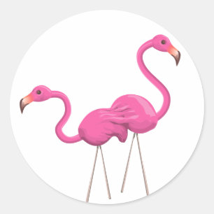 Adesivo Redondo Dois flamingos cor-de-rosa que estão junto
