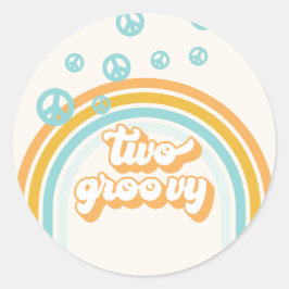 Adesivo Redondo DOIS Garoto Retro Groovy Aniversário de 2 Anos