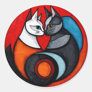 Adesivo Redondo Dois Gatos em Desenho Circular Vibrante