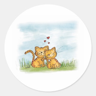 Adesivo Redondo Dois gatos no amor - ilustração da aguarela