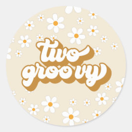 Adesivo Redondo Dois Groovy Retro Daisy 2º Aniversário