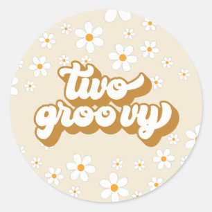 Adesivo Redondo Dois Groovy Retro Daisy 2º Aniversário