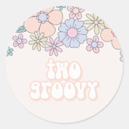 Adesivo Redondo Dois Groovy Retro floral pastel para 2º aniversári