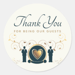 Adesivo Redondo Dois grupos casados LGBTQ Cream Blue Obrigado