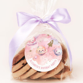 Adesivo Redondo Dois para a Menina da Lua rosa Aniversário no Espa