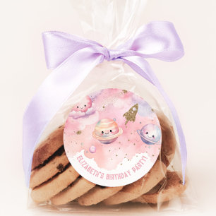 Adesivo Redondo Dois para a Menina da Lua rosa Aniversário no Espa