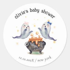 Adesivo Redondo Dois Pequenos Chás de fraldas Ghost Halloween Twin