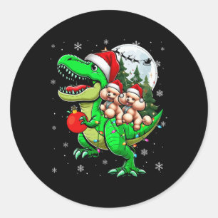 Adesivo Redondo Dois Poosles Xmas Andando Em Renas T-rex Filhos