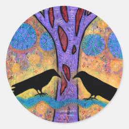 Adesivo Redondo Dois Ravens Sentados e Refletidos nos Autocolantes