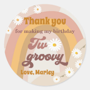 Adesivo Redondo Dois Retron Hippie Rainbow Daisy Favor Girl C