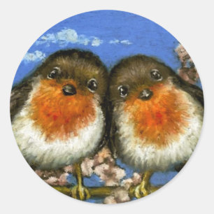 Adesivo Redondo Dois robins que cantam canções de amor na flor d