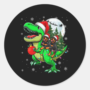 Adesivo Redondo Dois Rottweilers Xmas Andando em T-rex Reindeover