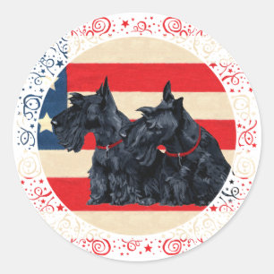 Adesivo Redondo Dois Scottish Terriers Patrióticos