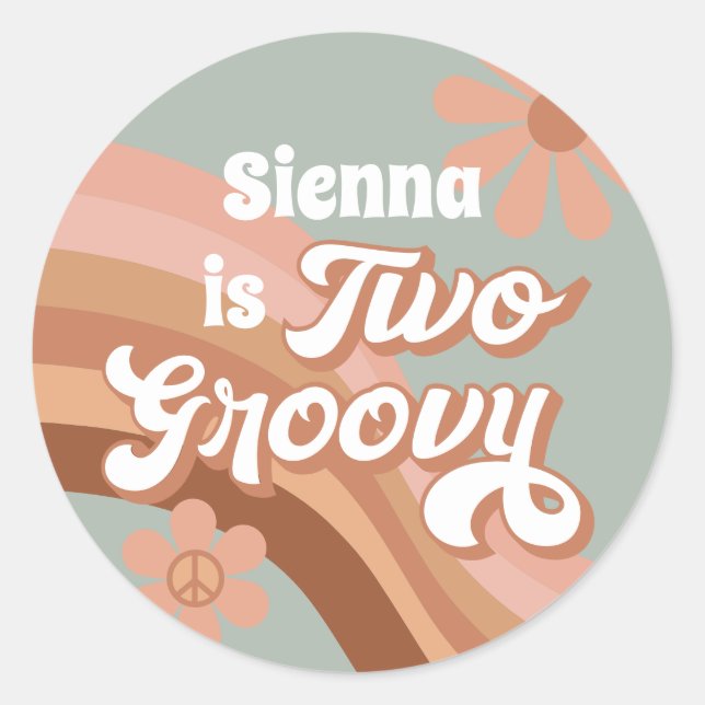 Adesivo Redondo Dois segundo aniversário Cor-de-Rosa Retro Daisy S (Frente)